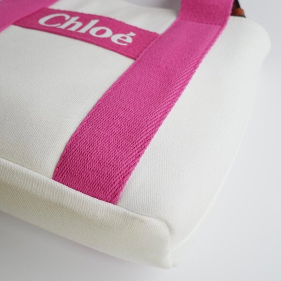 Authentic Preowned Chloe White/Pink Canvas Two Way Bag - Picture 2 of 16